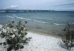 The Mackinac Bridge spans five miles across the Straits of Mackinac.